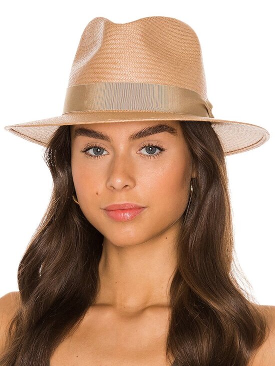 rag & bone Hand Woven Straw Panama Hat in Taupe with Twisted Ribbon Band